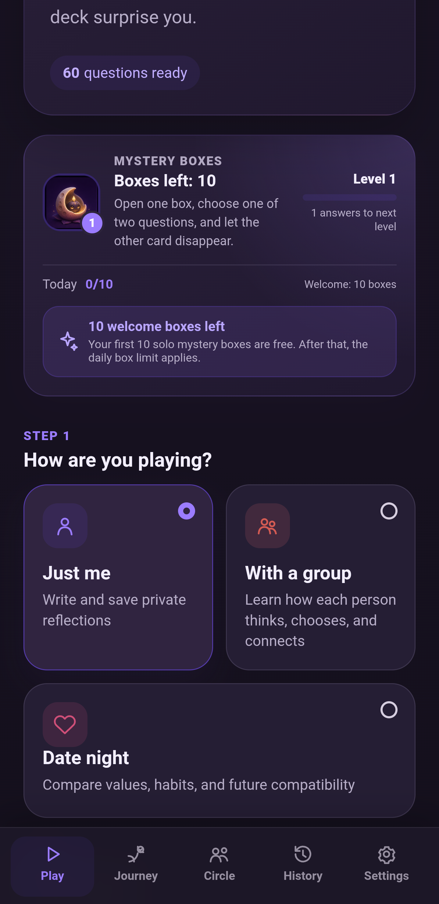One Question choose play mode screen